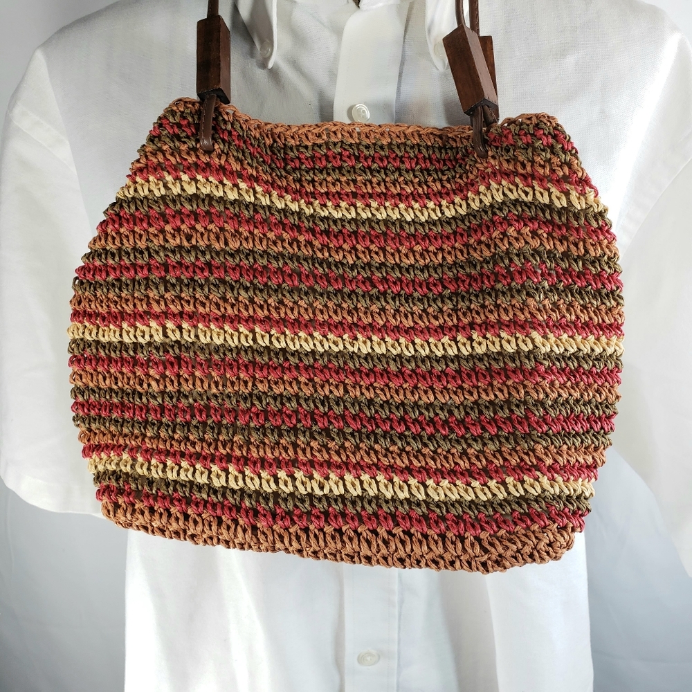 Paper Straw Hand Bag Purse Multi Colored Pocketbook - Picture 5 of 7